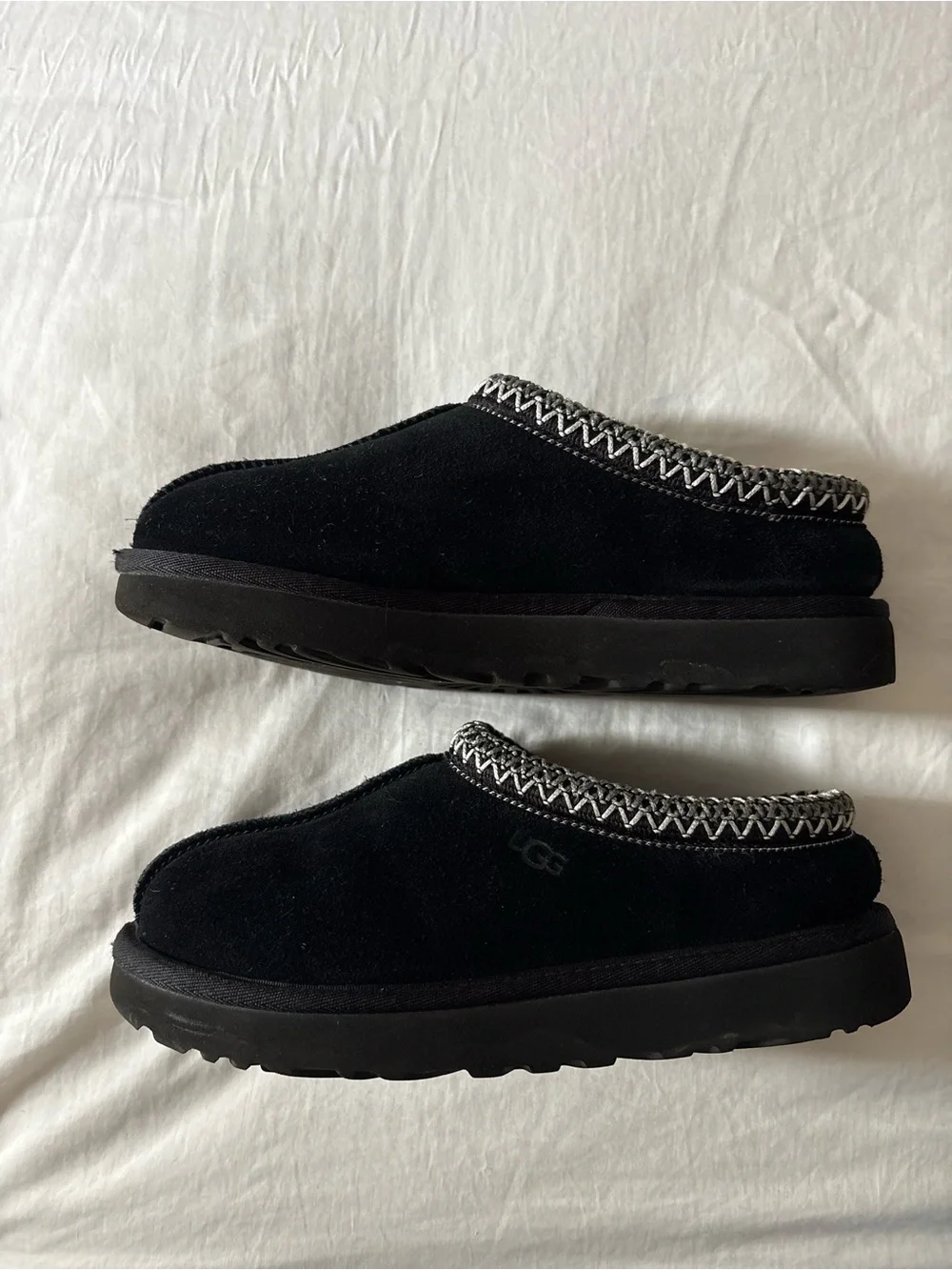 UGG Girls Black Suede Mule Slippers with Contrast Trim